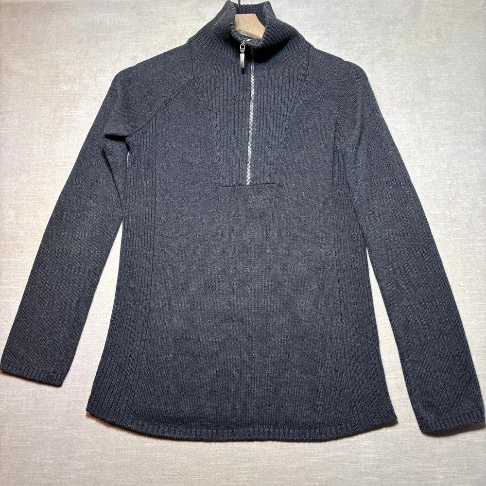 Eddie Bauer Sweater Womens M Dark Gray Ribbed Quarter Zip Pullover